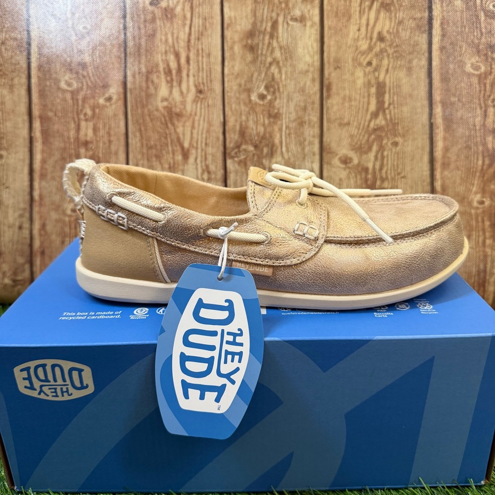 Hey Dude Harbor Breeze Lo Classic Boat Shoe Womens size 7 Platinum Metallic